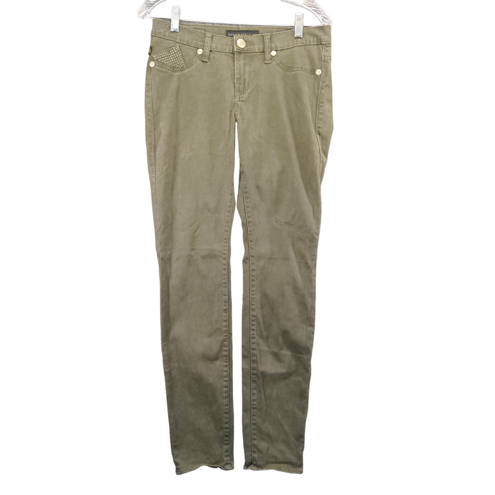 Rock & Republic Kashmiere Jeans Womens Size 8 Green 5-Pocket Studded